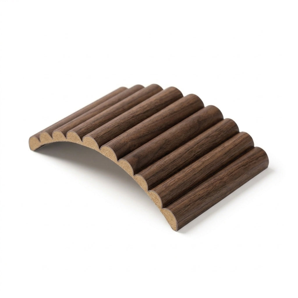 Walnut flexible fluted reeded acoustic tambour panel, 2400 x 600mm