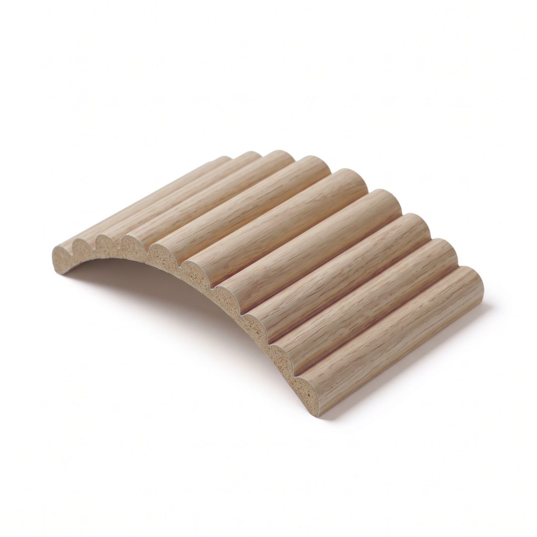 Washed Oak flexible fluted reeded acoustic tambour panel, 2400 x 600mm