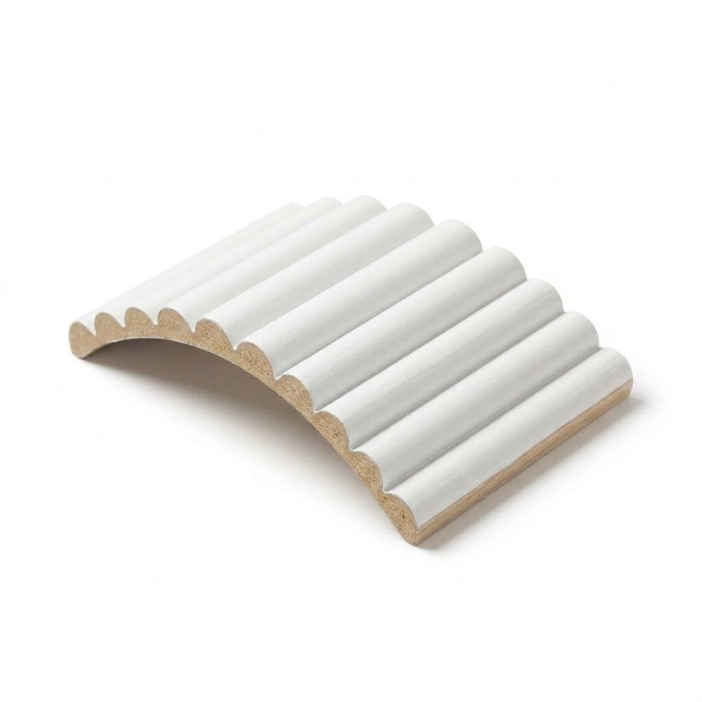 White flexible fluted reeded acoustic tambour panel, 2400 x 600mm