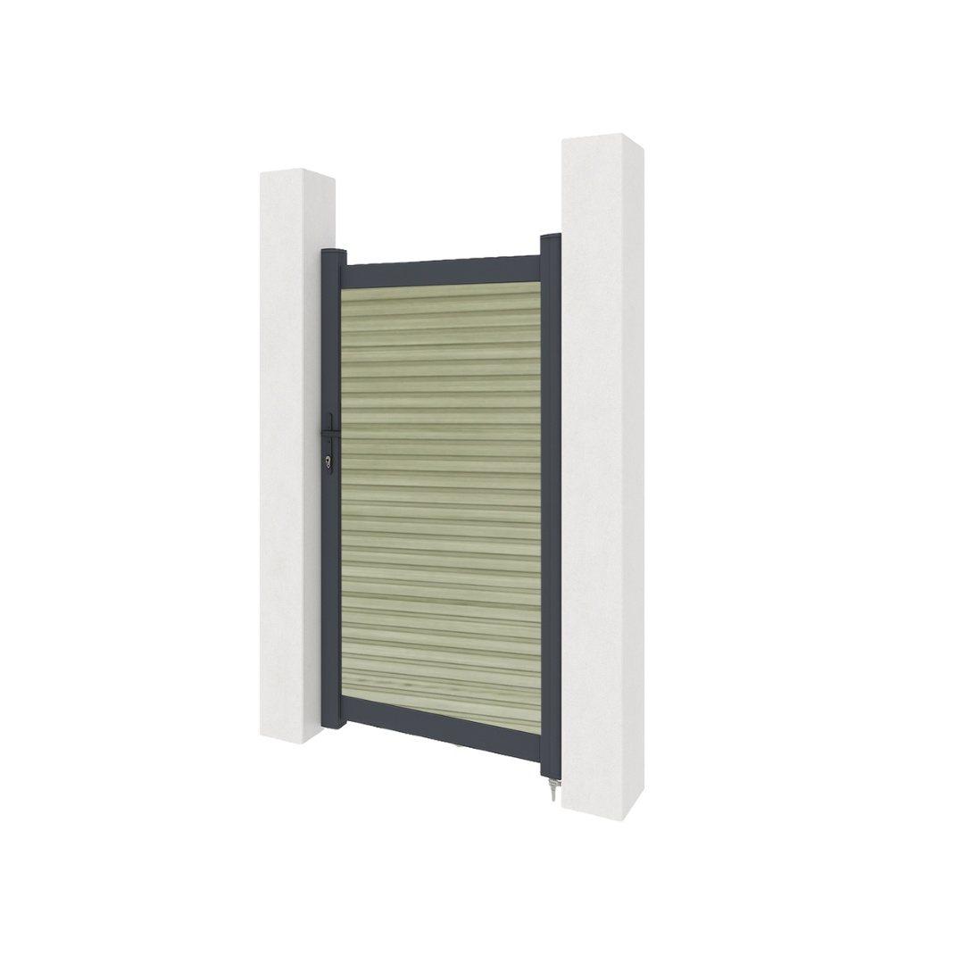 Aluminium gate with composite panels - Antique slatted