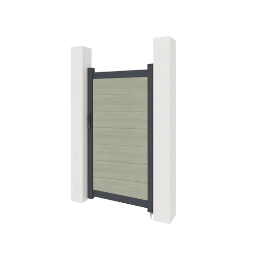 Aluminium gate with composite panels - Antique woodgrain