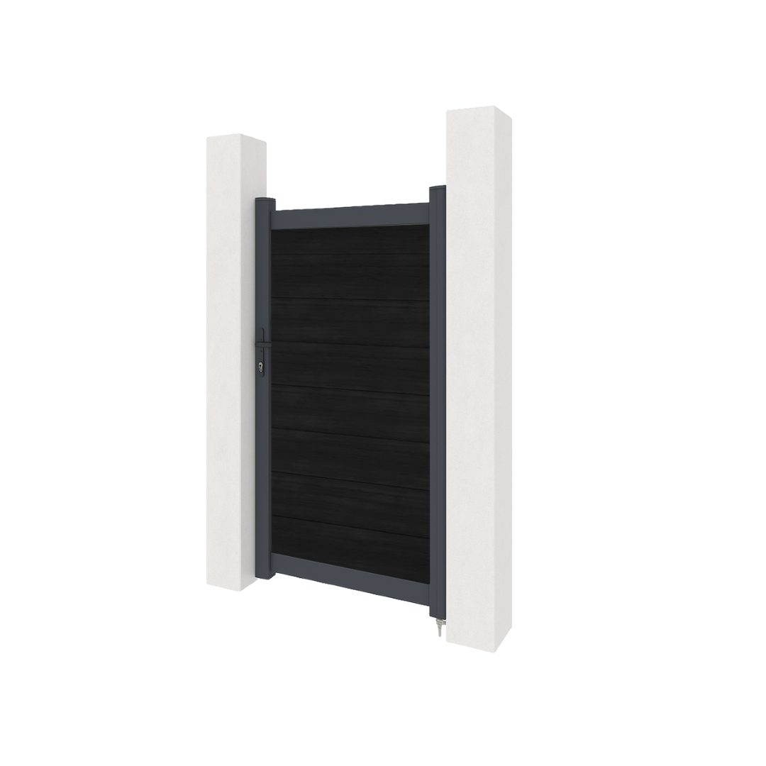Aluminium gate with composite panels - Black woodgrain