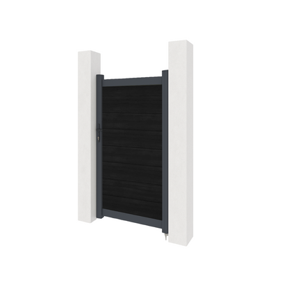 Aluminium gate with composite panels - Black woodgrain