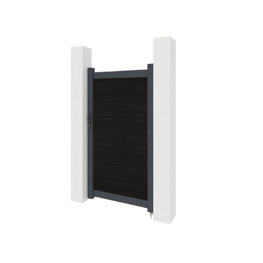 Aluminium gate with composite panels - Black woodgrain