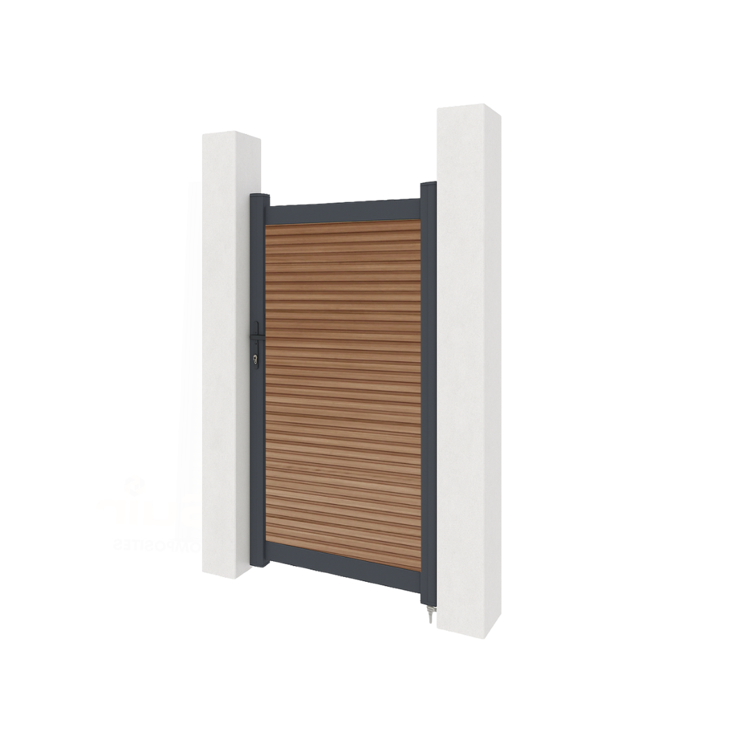 Aluminium gate with composite panels - Oak slatted