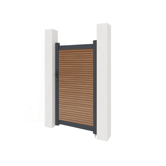 Aluminium gate with composite panels - Oak slatted