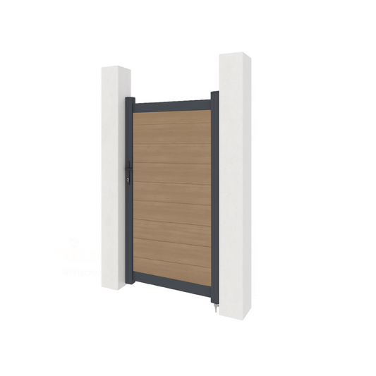 Aluminium gate with composite panels - Oak woodgrain