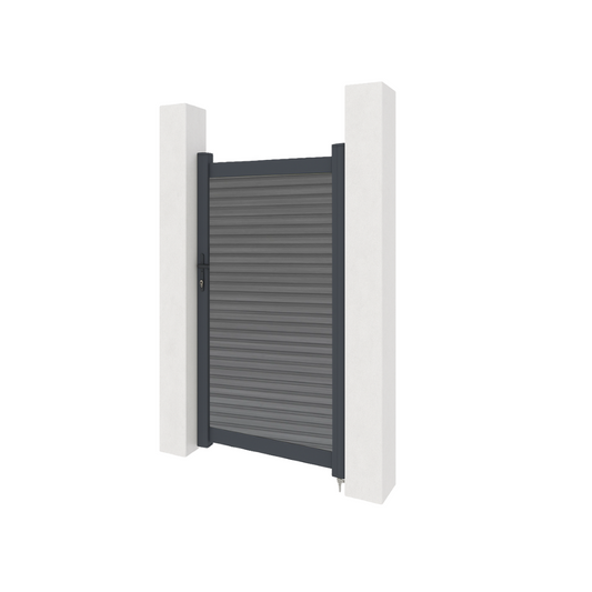 Aluminium gate with composite panels - Stone Grey slatted