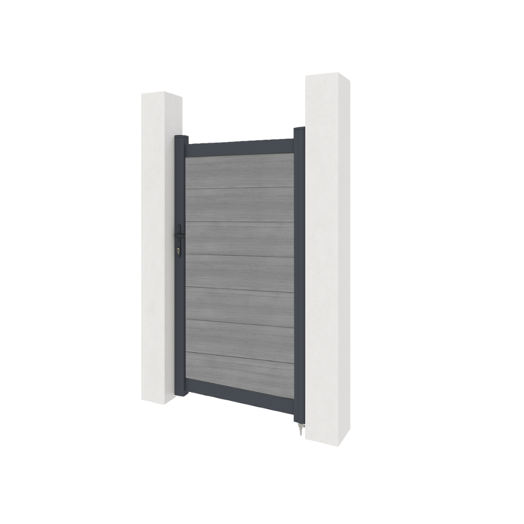 Aluminium gate with composite panels - Stone Grey woodgrain