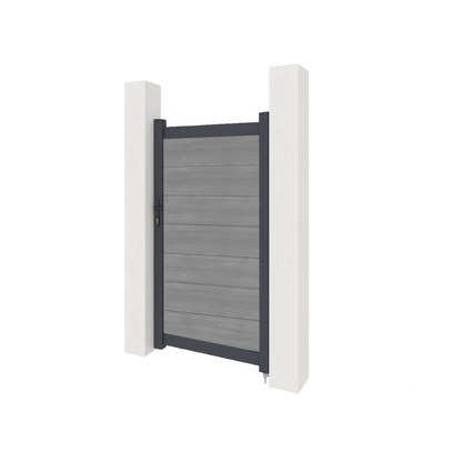 Aluminium gate with composite panels - Stone Grey woodgrain