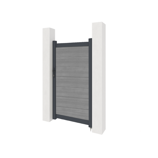 Aluminium gate with composite panels - Stone Grey woodgrain
