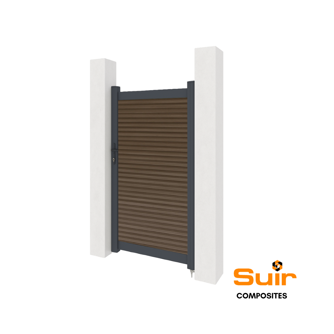 Aluminium Gate with Composite Panels Teak Slatted