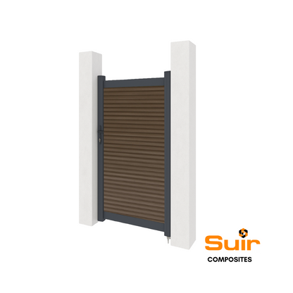 Aluminium Gate with Composite Panels Teak Slatted