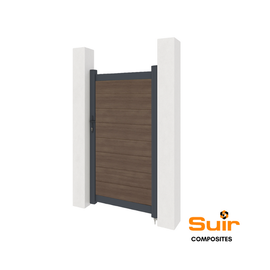 Aluminium Gate with Composite Panels Teak Woodgrain