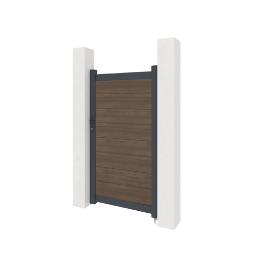 Aluminium gate with composite panels - Teak woodgrain