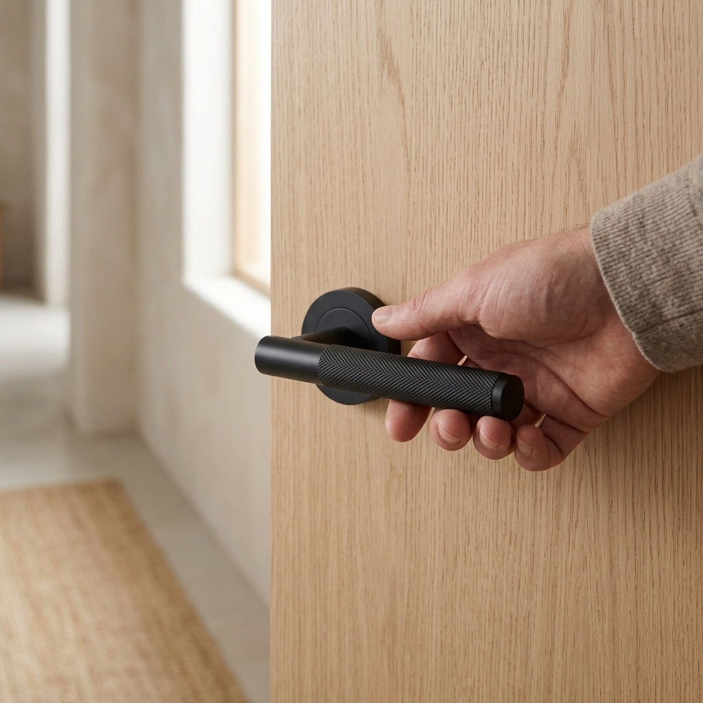 Athens Matt Black Internal Knurled Door Handles Lifestyle