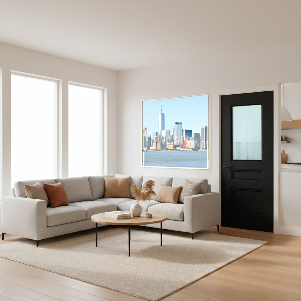 Black 3 Panel Victorian Style Premium Primed Internal Frosted Glass Door WC39GF