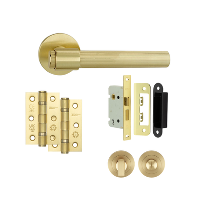Brussels satin brass door handle, bathroom set