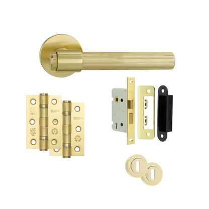 Brussels satin brass door handle, lock set