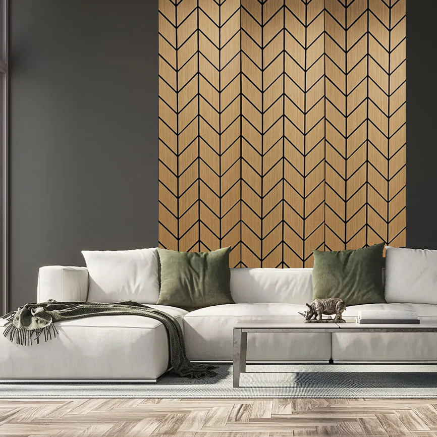 Chevron Acoustic Wall Paneling Classic Oak Black Felt