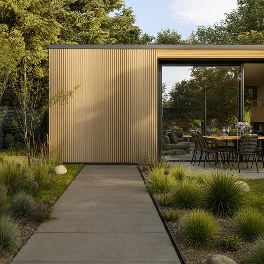 Composite Slatted Cladding Desert Sand Black Inlet Lifestyle