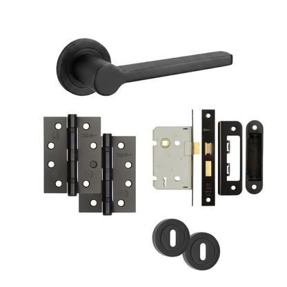 Florence Matt Black Door Handle Bathroom Lock Set