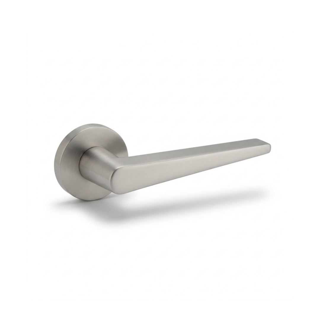 Geneva satin nickel tapered lever door handle on round rose