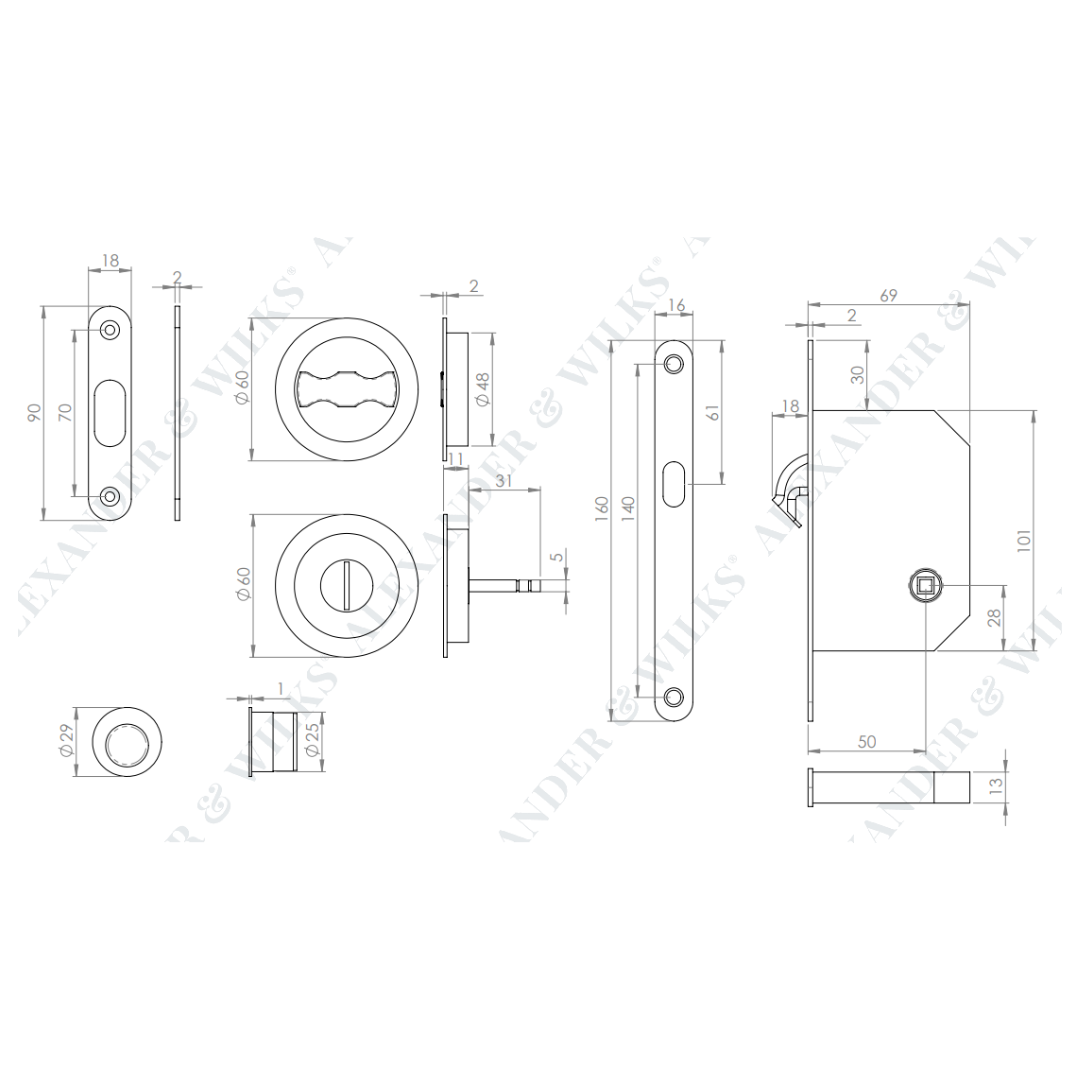 Sliding door privacy lock, product range