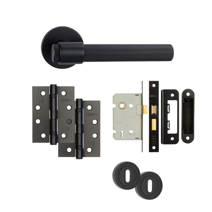 London black knurled door handle, lock set