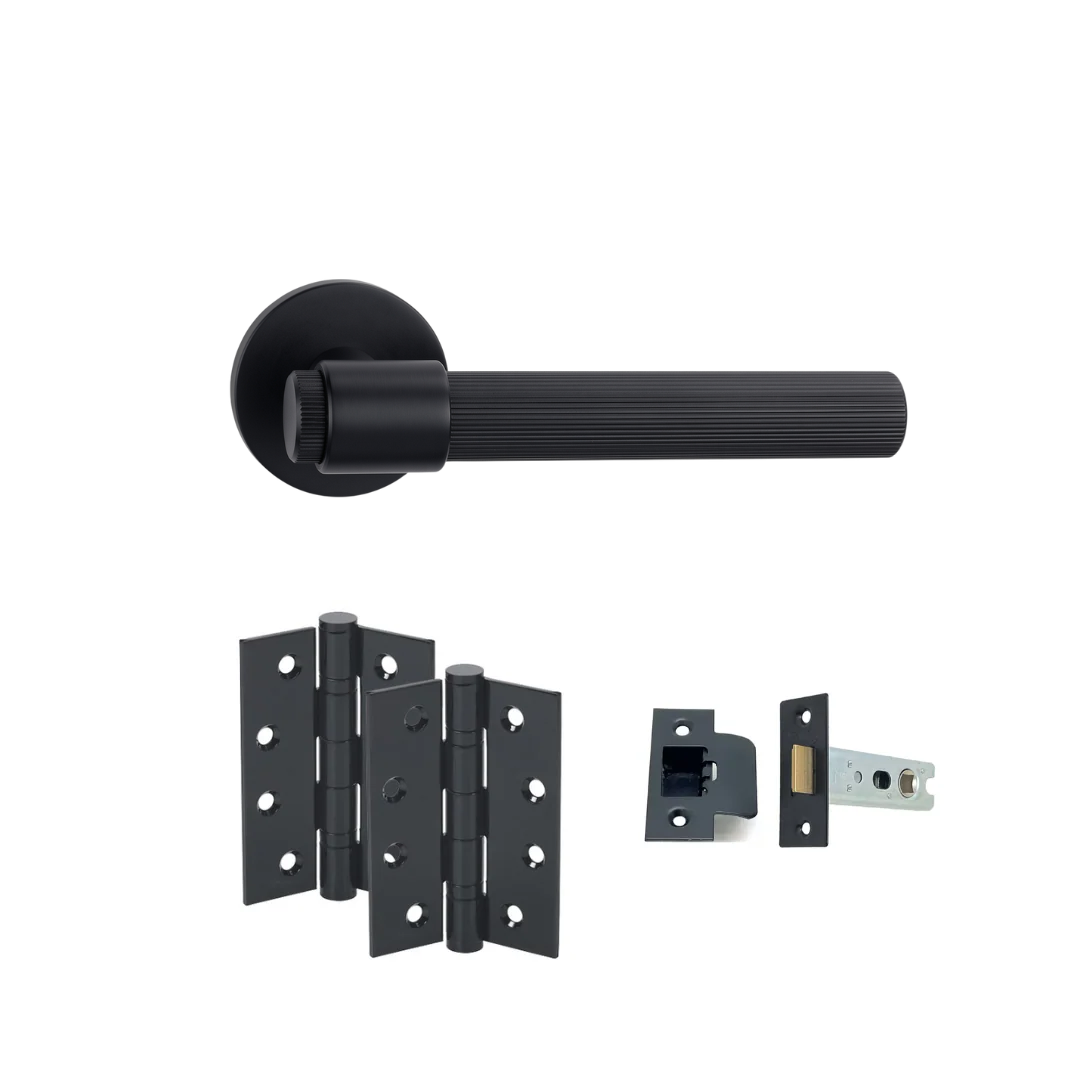 London black knurled door handle, tubular latch set