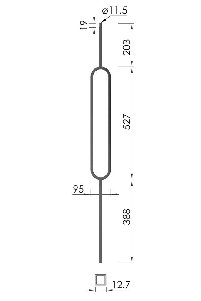 Matrix Oval End Square Spindle - dimensions