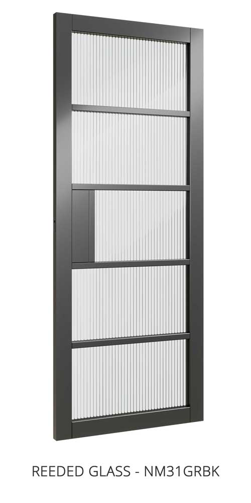 NM31G Reeded Glass Crittall Premium Primed Black Mayfair Door Deanta