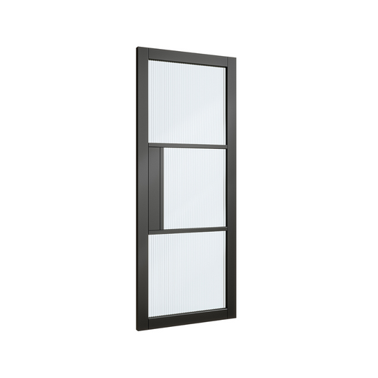 NM33G Reeded Glass Crittall Premium Primed Black Mayfair Door Deanta