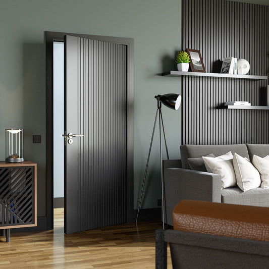 Slatted Style Internal Black Door NM34