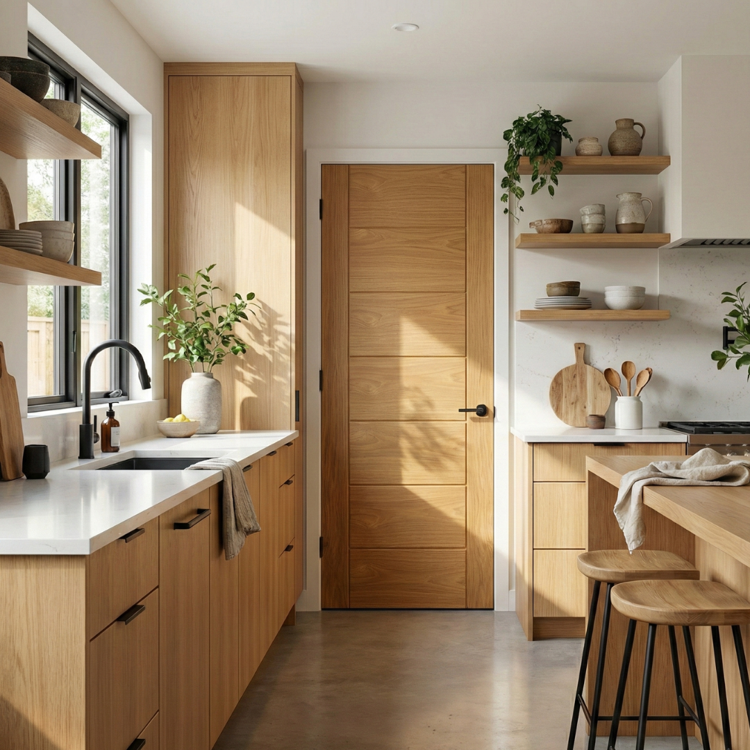 Oak contemporary internal door WC19 - solid oak, clean lines, modern finish