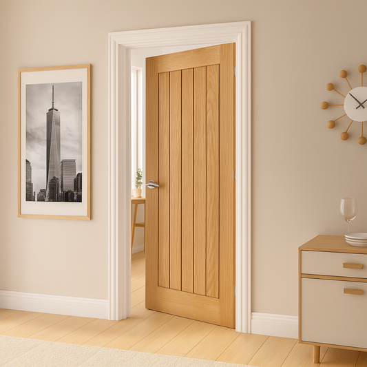 Oak Shaker cottage-style internal door WC3 - solid oak, crown-cut veneer finish