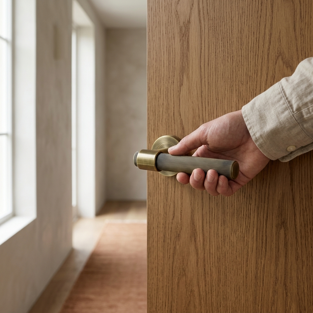 Porto antique brass door handle, lifestyle
