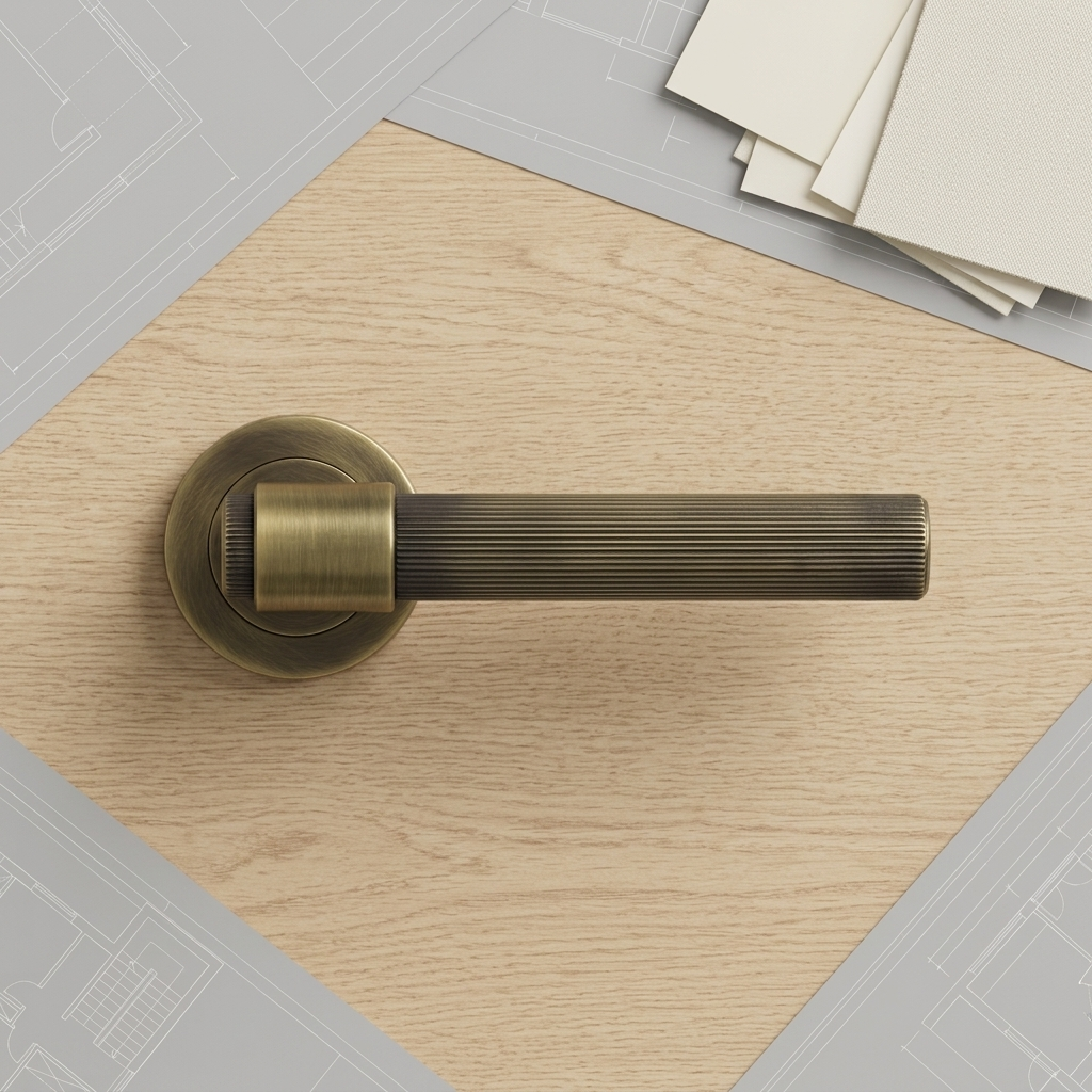 Porto antique brass knurled door handle, product shot