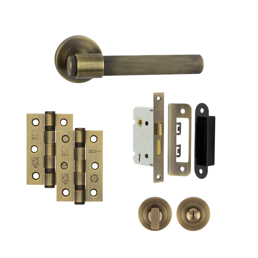Porto antique brass door handle, bathroom set