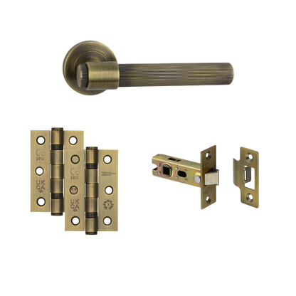 Porto antique brass door handle, tubular latch set