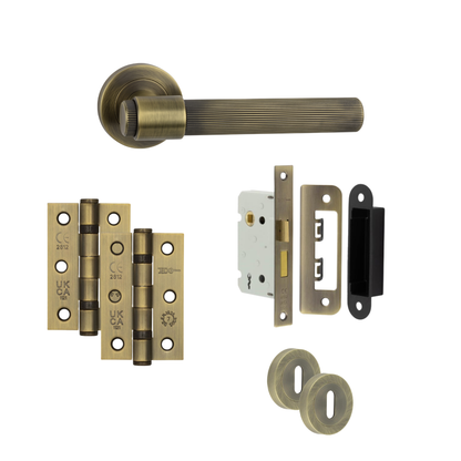 Porto antique brass door handle, lock set