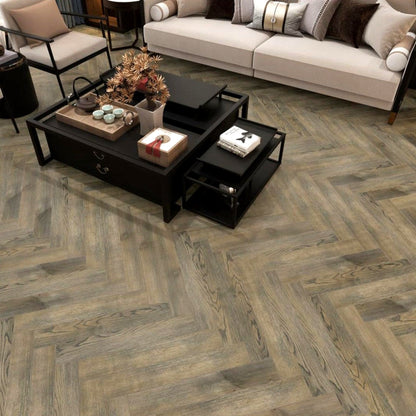 Rustic Oak herringbone laminate flooring 12mm - installed