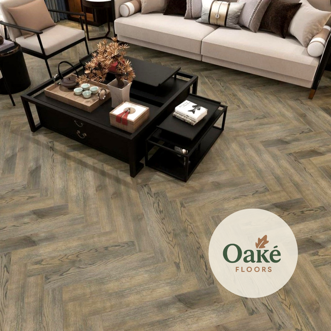 Rustic Oak herringbone laminate flooring 12mm - main image