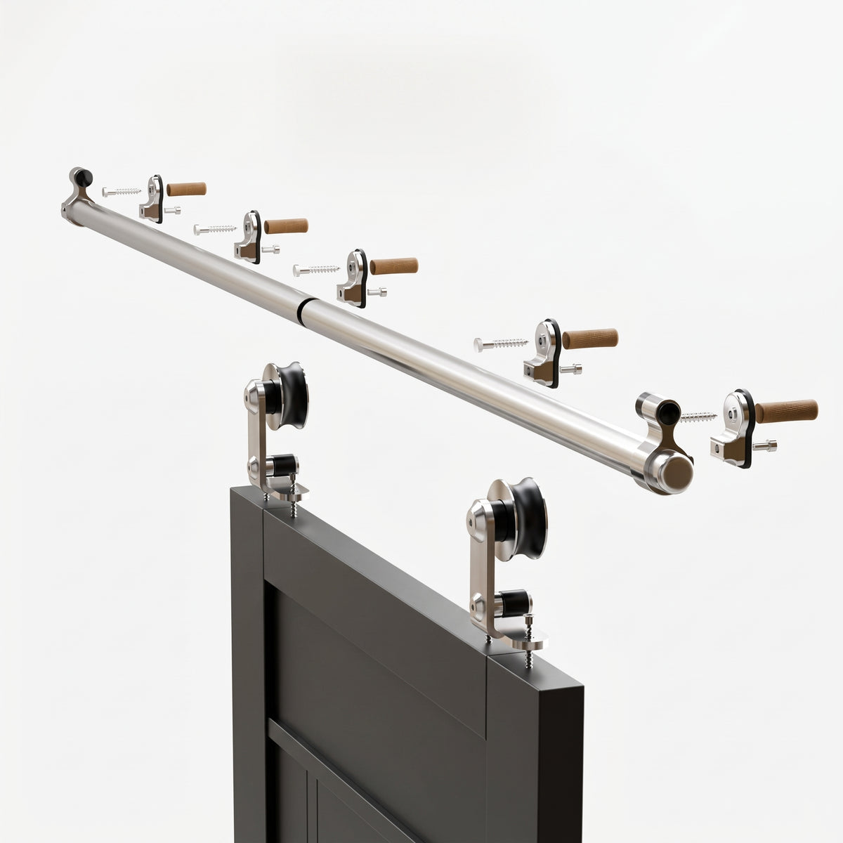 Top view of the Stainless Steel Sliding Door Rail Kit track and rollers