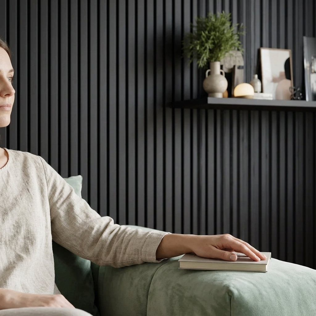 Slat Acoustic Wall Paneling Black Lifestyle