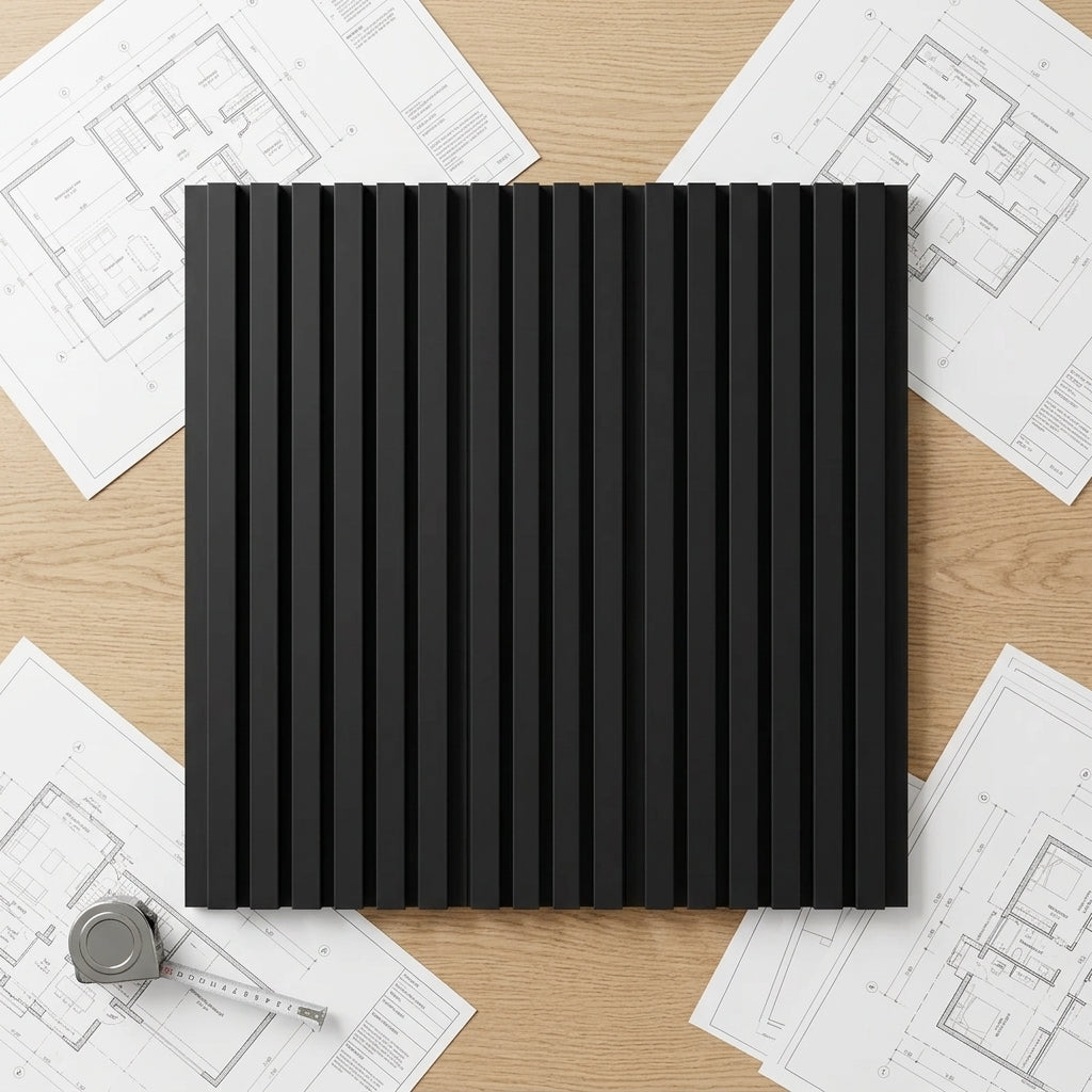 Slat Acoustic Wall Paneling Black White Background