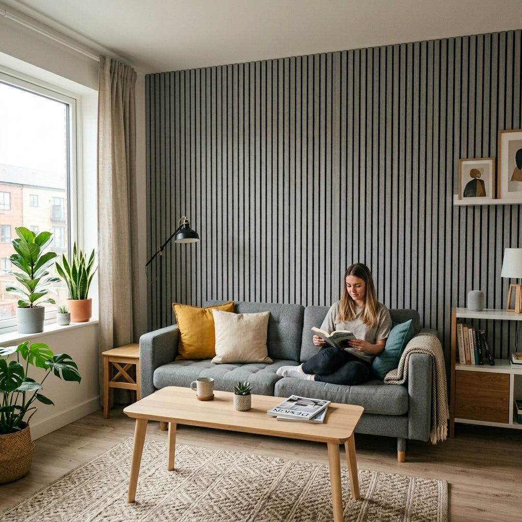 Slat Acoustic Wall Paneling Dark Grey