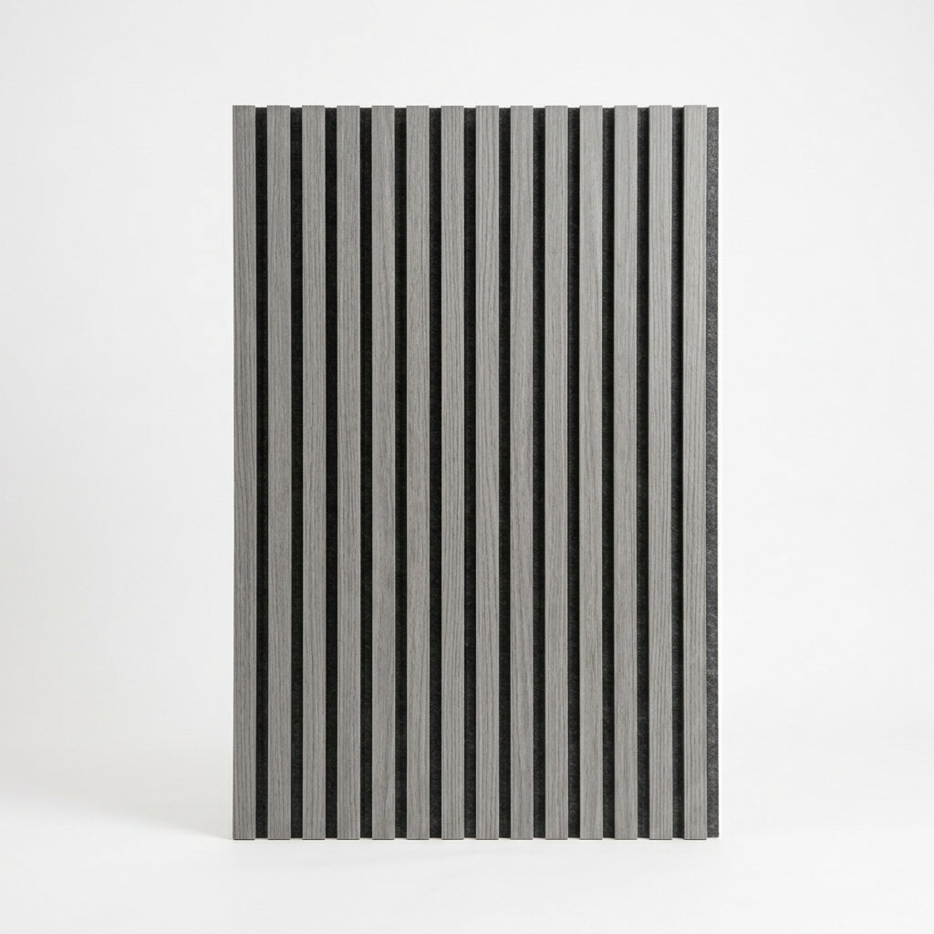 Slat Acoustic Wall Paneling Grey Lifestyle Whitebackround