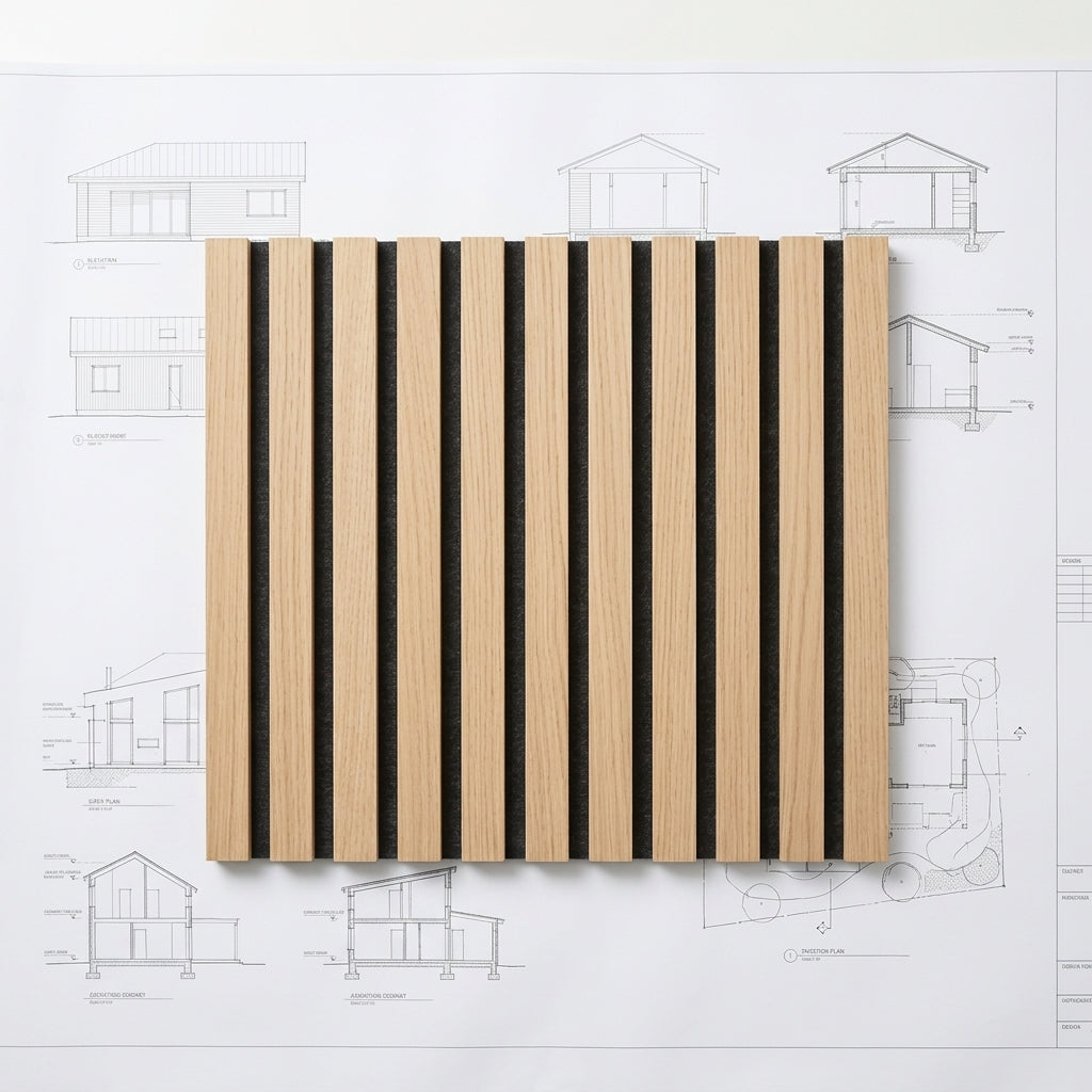 Slat Acoustic Wall Paneling Washed Oak Black Felt + 