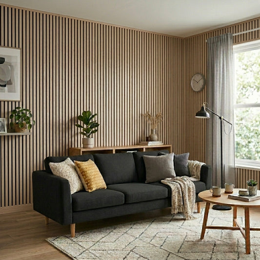 Slat Acoustic Wall Panelling Oak Black Felt&nbsp;